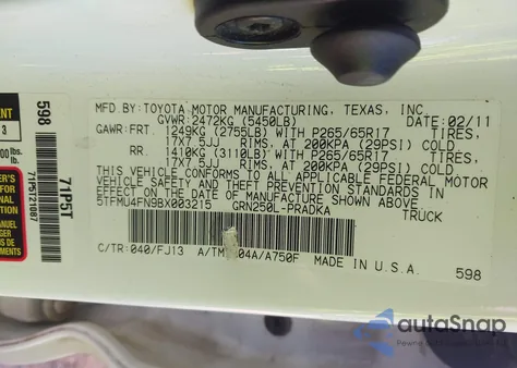 2011 Toyota Tacoma Base V6 из США, поврежденный, VIN 5TFMU4FN9BX003215